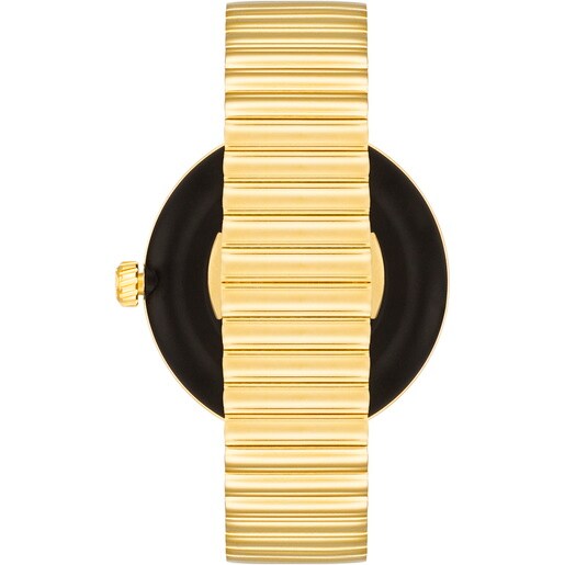 ساعة ذكية بسوار من الصُلب ذهبي اللون مرصعة بأحجار الزركونيا من تشكيلة TOUS S-CONNECT