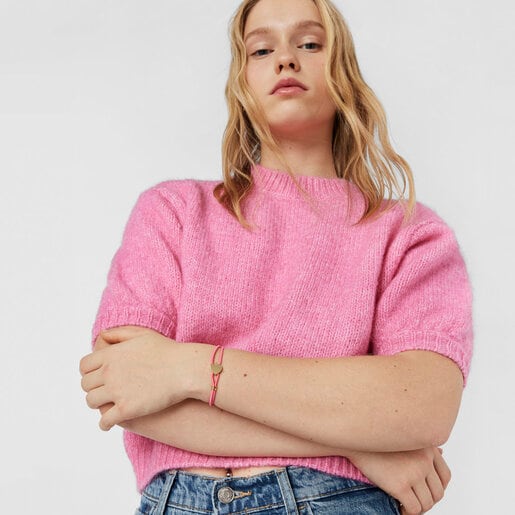 צמיד אלסטי Sweet Dolls בצבע פוקסיה בשילוב לב מוורמיל כסף