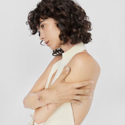 Pulsera de cordón beige con motivo tortuga y gemas Save Ocean