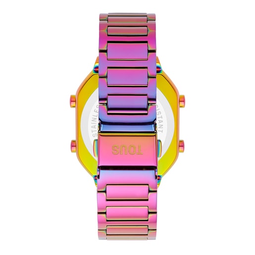 Orologio digitale con bracciale in acciaio IP iridescente D-BEAR