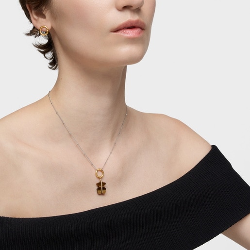 ダイヤモンド、タイガーズ・アイ、14ktゴールドのベアペンダントトップ Sweet Dolls