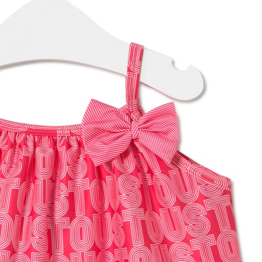 Girls spaghetti strap dress in Line coral