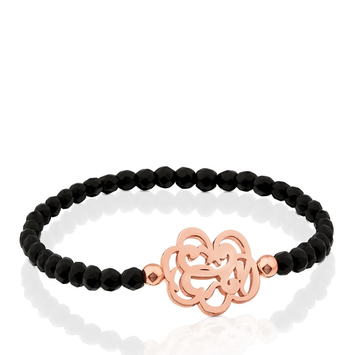 Armband Rubric aus rosa Vermeil-Silber mit Onyx