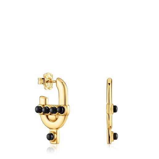 Earrings with 18kt gold plating over silver and onyx TOUS MANIFESTO