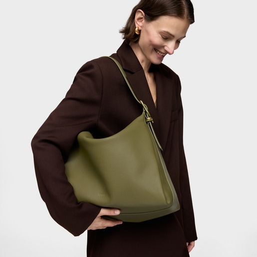 Saca de piel verde oliva TOUS Fold