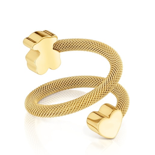 Anillo espiral con baño de oro 18 kt sobre plata y motivos Icon Mesh