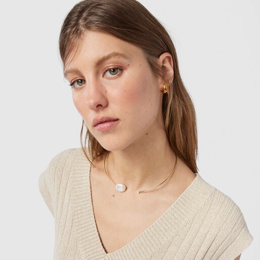 Rigid Silver Vermeil Nenufar petal Necklace with Pearls