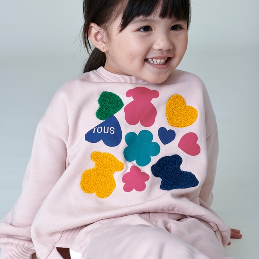 Sweatshirt with bears, hearts and flowers in Casual pink