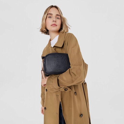 Bandolera pequeña Leissa de piel azul marino