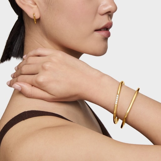 Bangle with 18kt gold plating over silver and laboratory-grown diamonds Line LGD