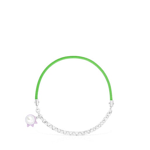 Zielona elastyczna bransoletka TOUS Instint ze stali i perły hodowanej