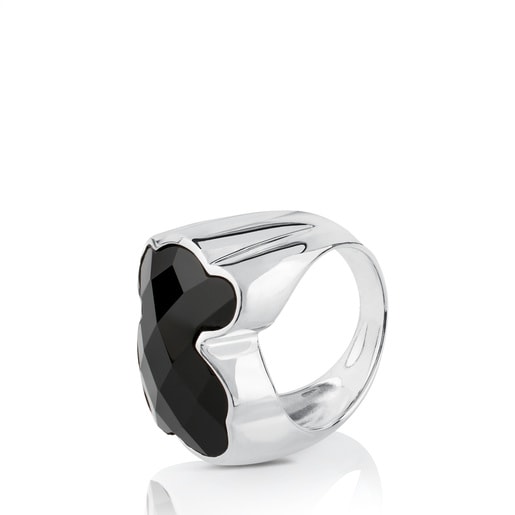 טבעת TOUS Color מכסף עם אבן אוניקס מלוטשת