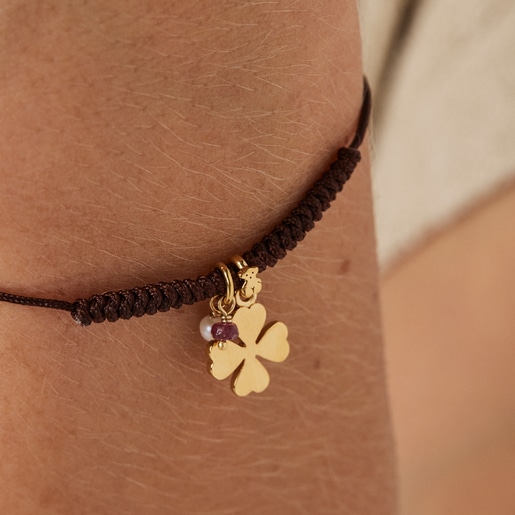 Silver Vermeil TOUS Good Vibes four-leaf clover Bracelet with multicolored  Cord