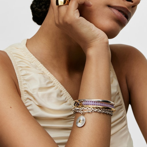 Elastic bracelet with silver vermeil, amethyst and gemstones Alma Motif