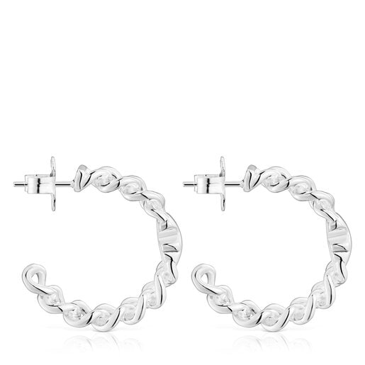 Silver Bold Motif bear motif Hoop earrings