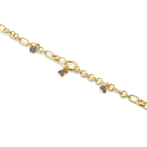 Pulsera con baño de oro 18 kt sobre plata, zafiros y cuarzo Luah