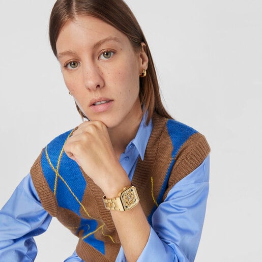 D-Bear Analogue watch with gold colored IP steel strap