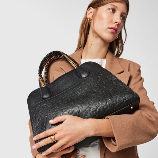 Bolso city grande de piel negro TOUS Script Premium