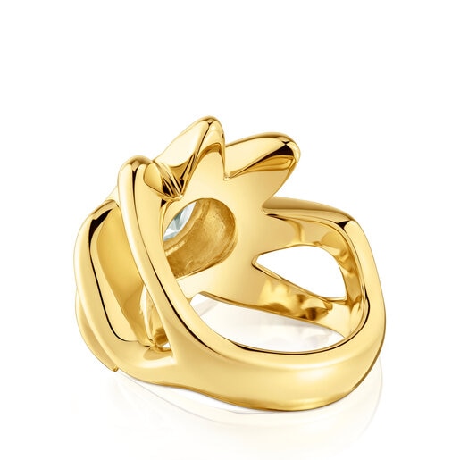 טבעת חותם Galia בציפוי זהב 18 קראט על כסף עם פרסיוליט