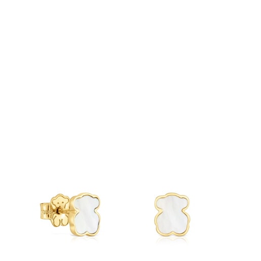 14kt gold Bear earrings with mother-of-pearl XXS