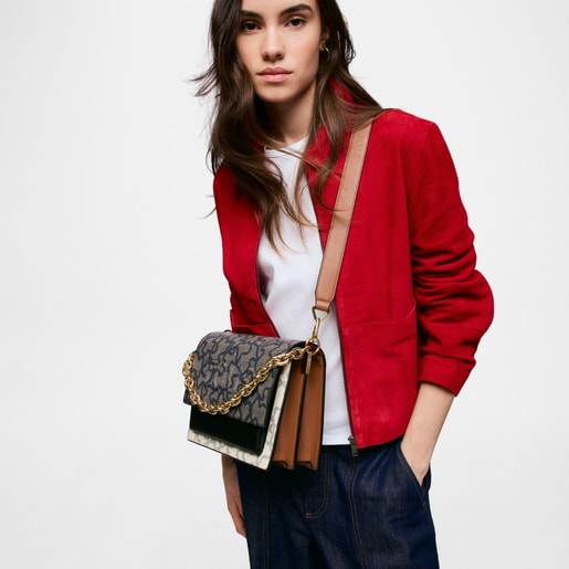 Bandolera mediana Audree Chain negra y beige Kaos Icon