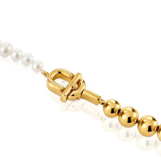 Stříbrný Náhrdelník pozlacený 18karátovým zlatem s uměle vypěstovanými perlami TOUS MANIFESTO