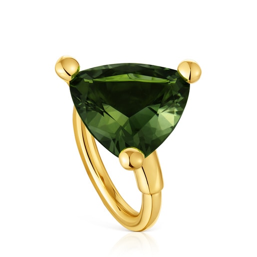 Anillo grande con baño de oro 18 kt sobre plata y espinela verde creada en laboratorio TOUS Color LGG