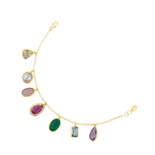 Gold Gem Power Bracelet with Gemstones and Diamonds