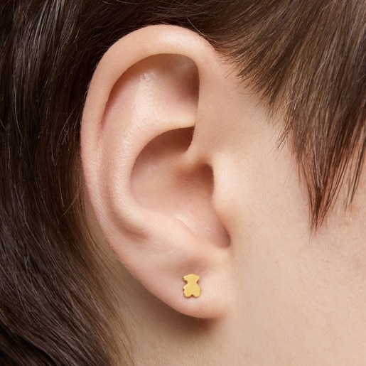 Short single gold bear Earring with cultured pearl Sweet Dolls