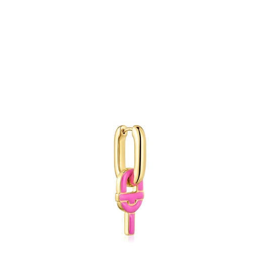 single Hoop earring with 18kt gold plating over silver and fuchsia-colored motif pendant TOUS MANIFESTO