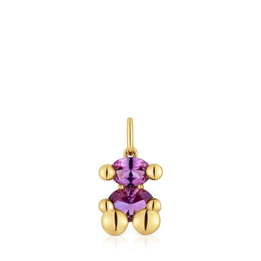 Small 18kt gold plating over silver bear motif Pendant with laboratory-grown lilac-colored sapphire Color Bear LGG