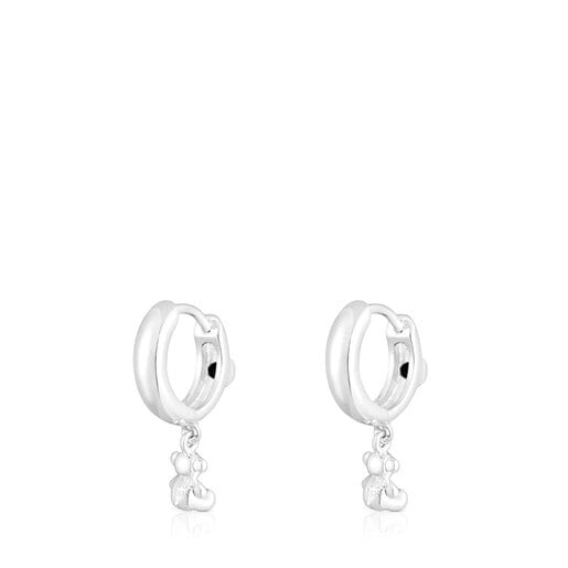 Orecchini a cerchio Bold Bear in argento con onice e charm a forma di orsetto