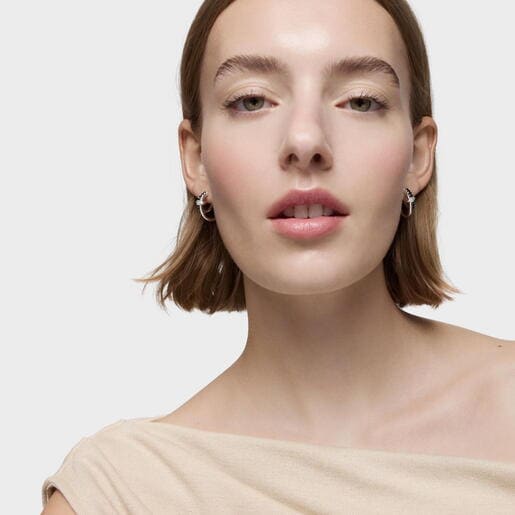 シルバーとブラックスピネルのダブルフープピアス TOUS Straight