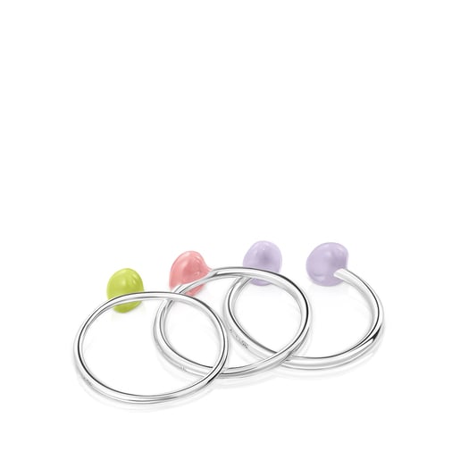 Pack de anillos de plata y esmalte de colores TOUS Joy Bits