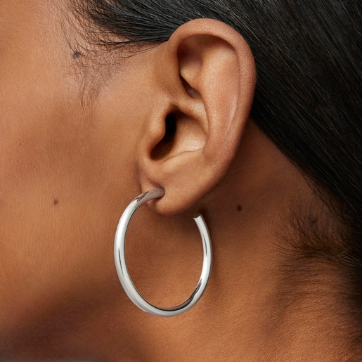Long 27 mm silver Hoop earrings Basics