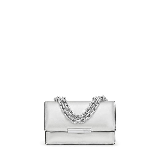 Small silver-colored leather Crossbody bag Audree Leather