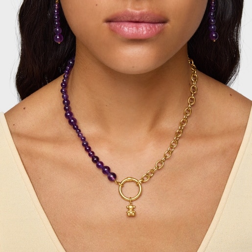 Collar con baño de oro de 18 kt sobre plata y amatista Hold