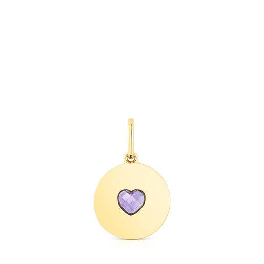 Silver vermeil Medallion pendant with amethyst heart Aelita