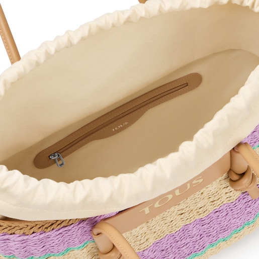 תיק סל Scoubidou גדול מרפיה בצבע סגול