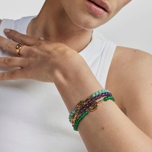 TOUS MANIFESTO Bracelet with 18kt gold plating over silver with trated chalcedony
