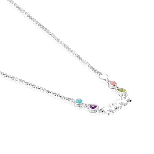 Silver TOUS Mama Necklace with Gemstones