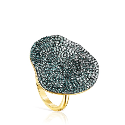 Gold ATELIER Nenufar Ring with blue Diamonds