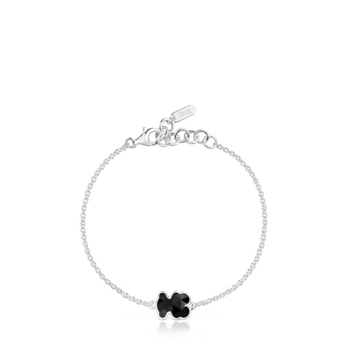 Silver chain Bracelet with onyx bear charm TOUS Icon Color