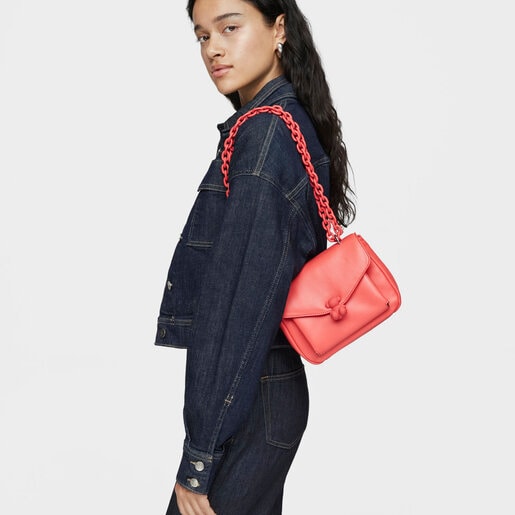 תיק צד TOUS Bold Bear קטן מעור בצבע אלמוג