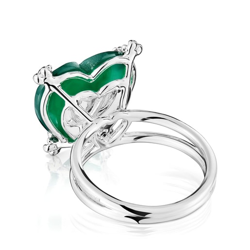טבעת מכסף עם אבן חן כלקדון בצורת לב