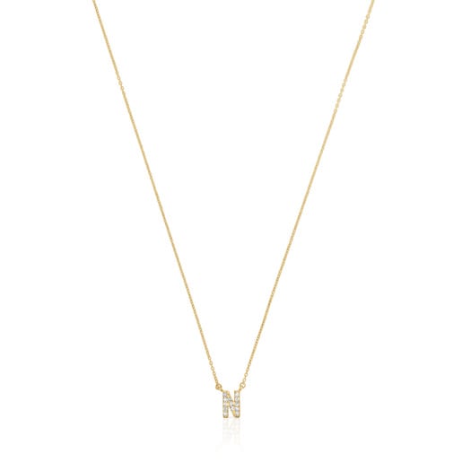 Collar corto de oro y 0,05 ct de diamantes letra N Alphabet