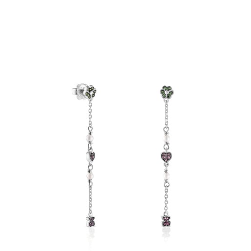 Boucles d’oreilles longues en argent avec pierres précieuses et perles TOUS New Motif