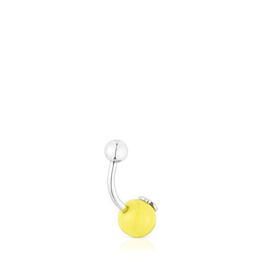 Steel and yellow Murano glass Navel piercing Icon Glass