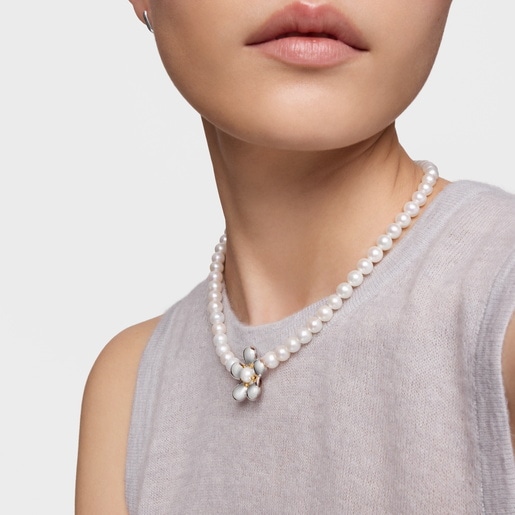 Short two-tone Necklace with cultured pearls Daisy