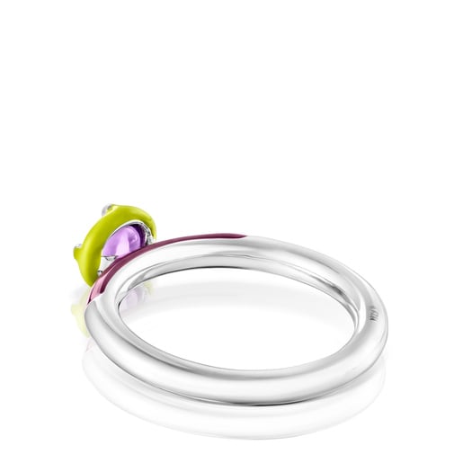 Silver TOUS Vibrant Colors Ring with amethyst and enamel